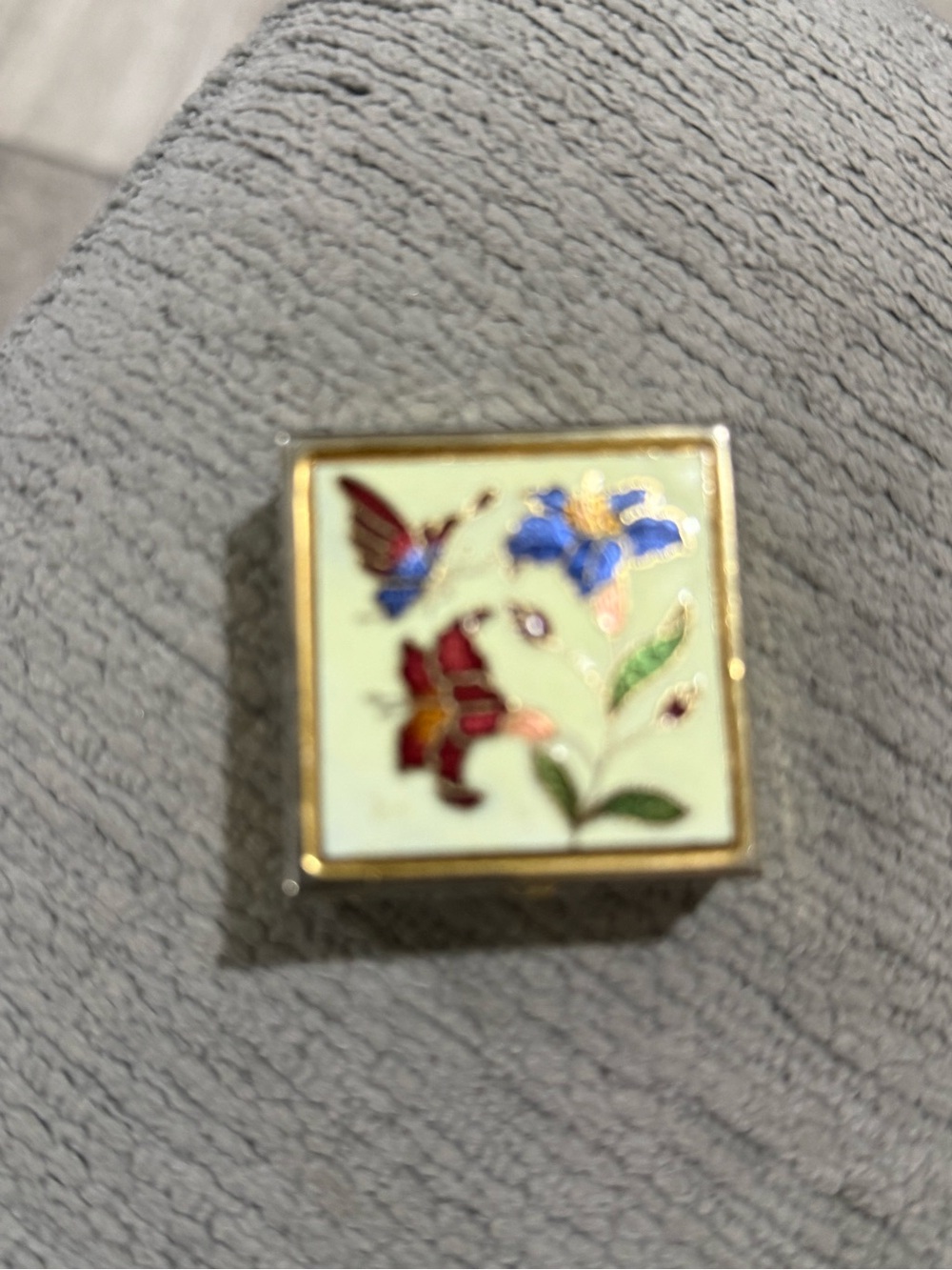 Enamel Floral Trinket Box with Butterfly Accent - Cream, Red & Blue - Picture 3 of 6